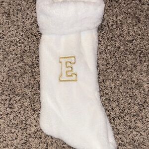 White Faux Fur Stocking with Gold Initial